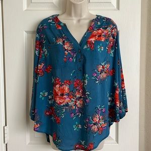 Torrid 00 Blue Floral Harper Tunic Top